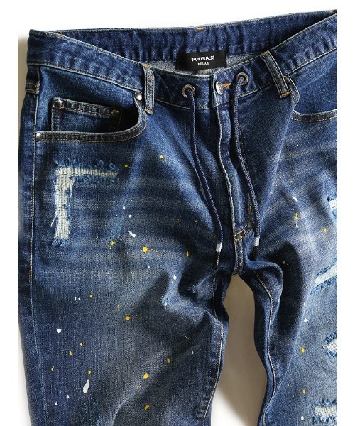 1piu1uguale3 RELAX（ウノピュウノウグァーレトレリラックス）の「【別注】  1PIU1UGUALE3 RELAX バックロゴ ダメージ ジーンズ（デニムパンツ・メンズ・ブルー・S/M/L）」の6枚目の写真