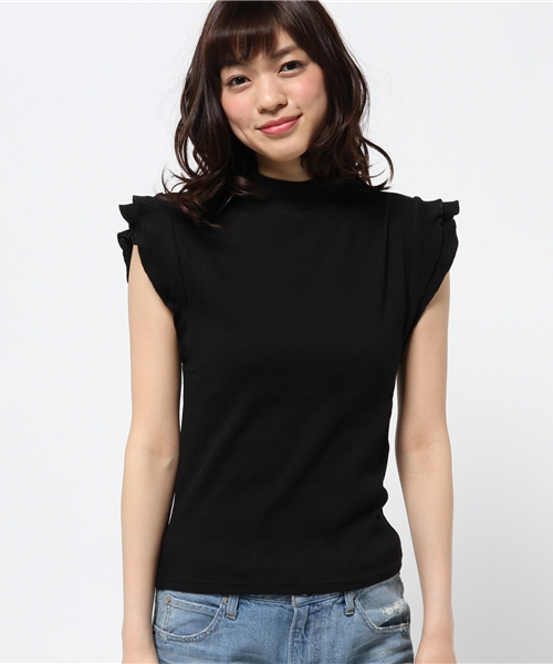 Chico（チコ）の「テレコフリル袖TOPS（Tシャツ/カットソー・レディース・ホワイト/ピンク/グレー/ブラック・FREE）」の5枚目の写真
