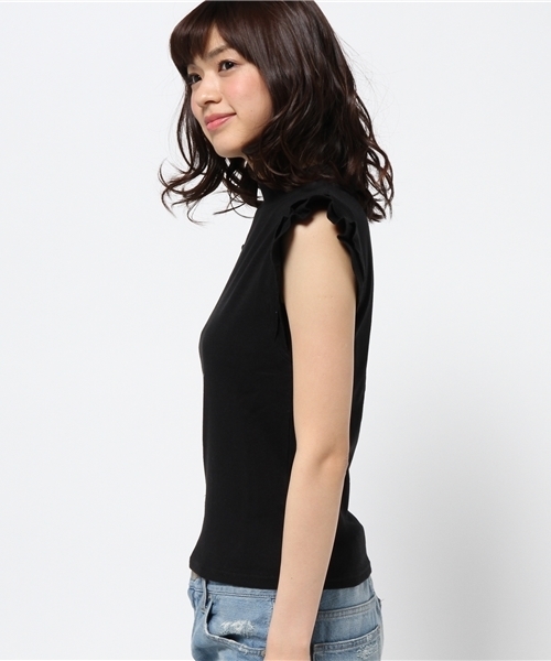 Chico（チコ）の「テレコフリル袖TOPS（Tシャツ/カットソー・レディース・ホワイト/ピンク/グレー/ブラック・FREE）」の6枚目の写真