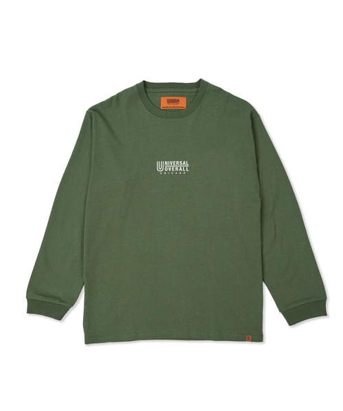 UNIVERSAL OVERALL（ユニバーサルオーバーオール）の「ユニバーサルオーバーオールロゴ ロンT【CENTER LOGO L/S】（Tシャツ/カットソー・メンズ・ダークグリーン/ブラック/ホワイト/ライトグリーン/オートミール・M/L/XL/S）」の5枚目の写真