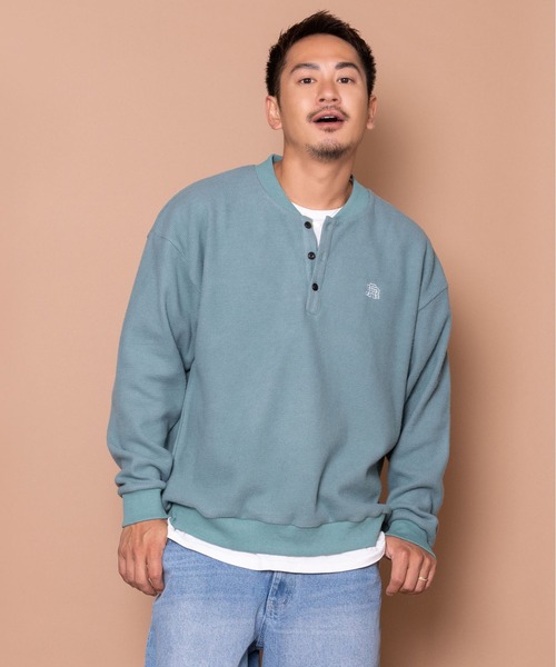 #Re:room（リルーム）の「ブラッシュドワッフルヘンリーネックロングスリーブ（Tシャツ/カットソー・メンズ・グレー/ブルーグリーン/ブラック・M-L/S-M）」の3枚目の写真