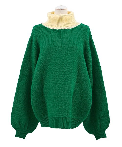 PUNYUS(プニュズ)の「バイカラータートルネックニット(ニット/セーター・レディース・ブラック/ネイビー/グリーン・3/4)」の8枚目の写真