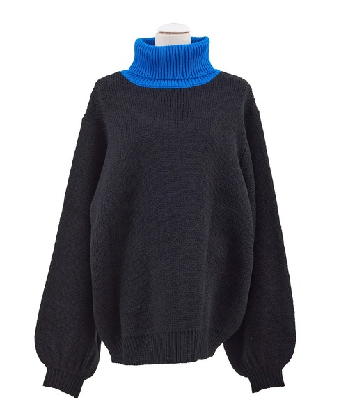 PUNYUS(プニュズ)の「バイカラータートルネックニット(ニット/セーター・レディース・ブラック/ネイビー/グリーン・3/4)」の6枚目の写真