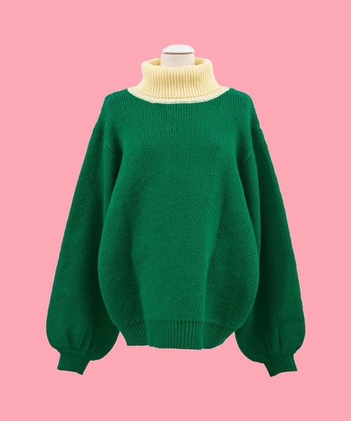 PUNYUS(プニュズ)の「バイカラータートルネックニット(ニット/セーター・レディース・ブラック/ネイビー/グリーン・3/4)」の13枚目の写真