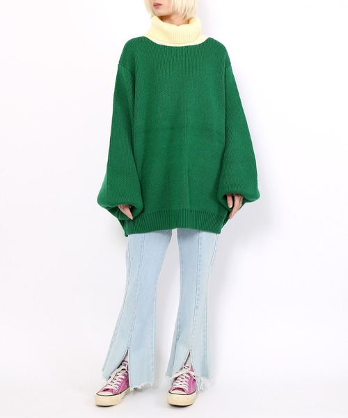 PUNYUS(プニュズ)の「バイカラータートルネックニット(ニット/セーター・レディース・ブラック/ネイビー/グリーン・3/4)」の16枚目の写真