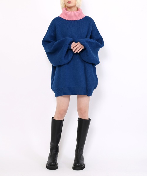 PUNYUS(プニュズ)の「バイカラータートルネックニット(ニット/セーター・レディース・ブラック/ネイビー/グリーン・3/4)」の14枚目の写真