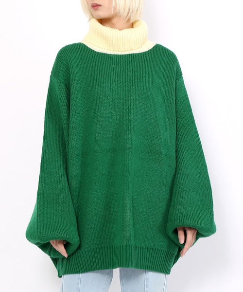 PUNYUS(プニュズ)の「バイカラータートルネックニット(ニット/セーター・レディース・ブラック/ネイビー/グリーン・3/4)」の9枚目の写真