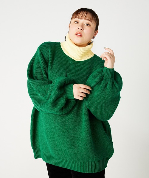 PUNYUS(プニュズ)の「バイカラータートルネックニット(ニット/セーター・レディース・ブラック/ネイビー/グリーン・3/4)」の21枚目の写真