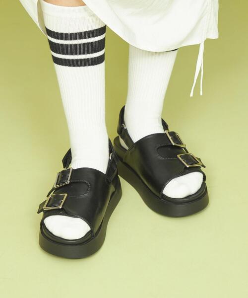 CITEN(シテン)の「<CITEN>ダブル ビッグバックル サンダル(サンダル・レディース・コバルトブルー/ライトグレー/ブラック・S/M/L)」の1枚目の写真