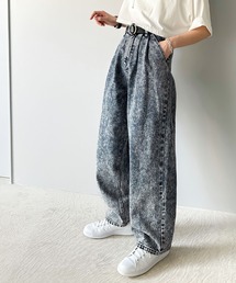 classicalelf | ずるっとメンズっぽ。綿100％ケミカル加工ヴィンテージライクテーパードタックワイドパンツ(デニムパンツ)