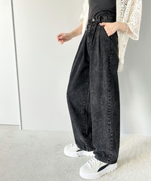 classicalelf | ずるっとメンズっぽ。綿100％ケミカル加工ヴィンテージライクテーパードタックワイドパンツ(デニムパンツ)