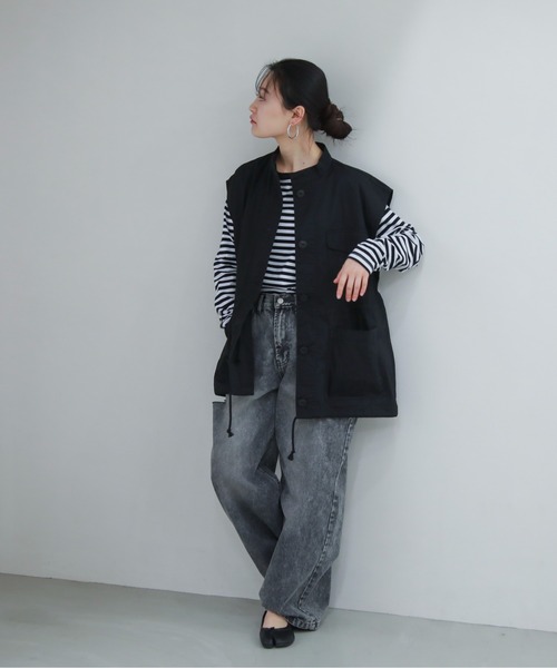 feepur（フェピュール）の「スタンドカラーミリタリーベスト（ベスト・レディース・ブラック/カーキ・MEDIUM）」の17枚目の写真