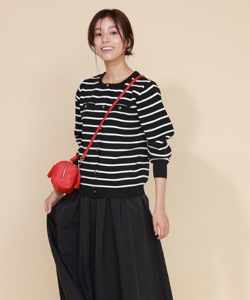 Pierrot（ピエロ）の「スポンジニットゴールドボタンカーディガン（カーディガン/ボレロ・レディース・レッド/ブラック×ホワイト/ホワイト×ブラック/ブラック/ネイビー/オフホワイト・M/L）」の10枚目の写真