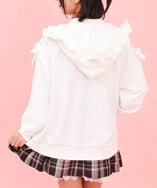 Secret Honey（シークレットハニー）の「フリルフードレースアップパーカー（パーカー・レディース・オフホワイト/ピンク/グレー/ブラック・FREE）」の5枚目の写真