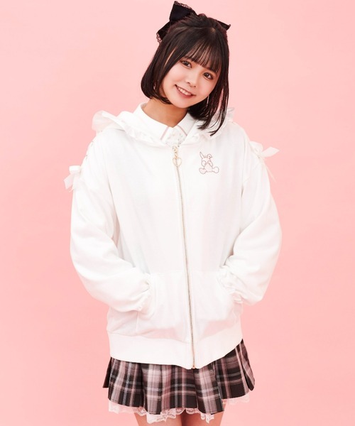 HONEY MI HONEY ホワイト ショット丈パーカー レース付き 3sz401-m2.jpg
