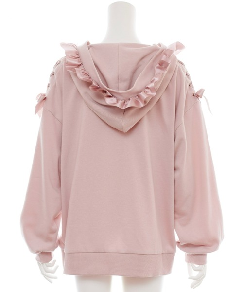シークレットハニー　ピンク網パーカー　F シークレットハニー Secret Honey フリルフードレースアップ