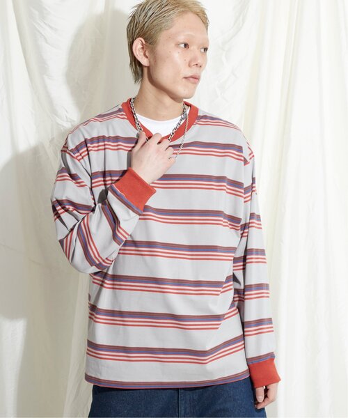 NO NEED（ノーニード）の「マルチボーダー天竺リンガーロンＴ（Tシャツ/カットソー・メンズ・ホワイト/イエロー/グレー・M/L）」の4枚目の写真