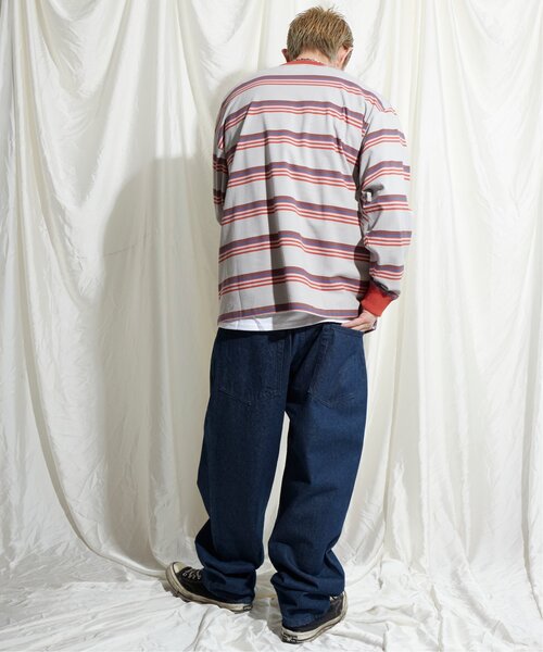 NO NEED（ノーニード）の「マルチボーダー天竺リンガーロンＴ（Tシャツ/カットソー・メンズ・ホワイト/イエロー/グレー・M/L）」の7枚目の写真