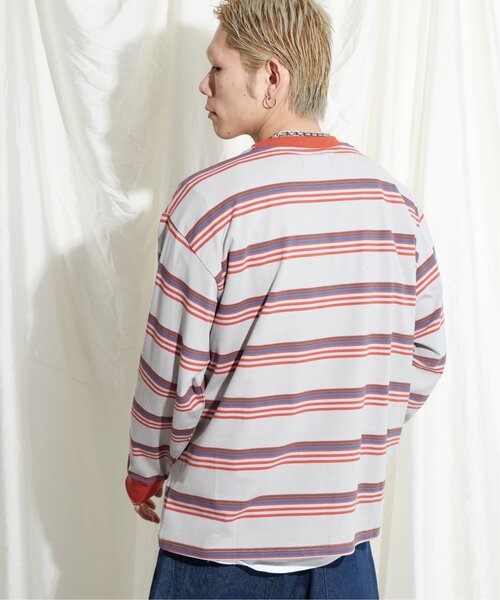 NO NEED（ノーニード）の「マルチボーダー天竺リンガーロンＴ（Tシャツ/カットソー・メンズ・ホワイト/イエロー/グレー・M/L）」の9枚目の写真