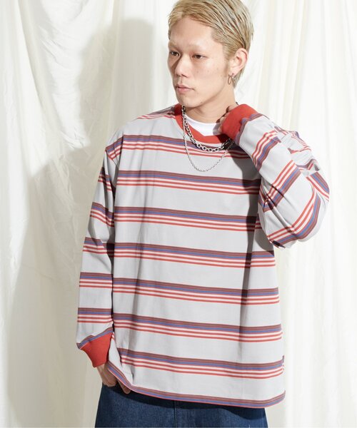 NO NEED（ノーニード）の「マルチボーダー天竺リンガーロンＴ（Tシャツ/カットソー・メンズ・ホワイト/イエロー/グレー・M/L）」の10枚目の写真