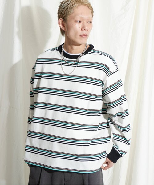 NO NEED（ノーニード）の「マルチボーダー天竺リンガーロンＴ（Tシャツ/カットソー・メンズ・ホワイト/イエロー/グレー・M/L）」の11枚目の写真