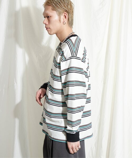 NO NEED（ノーニード）の「マルチボーダー天竺リンガーロンＴ（Tシャツ/カットソー・メンズ・ホワイト/イエロー/グレー・M/L）」の12枚目の写真