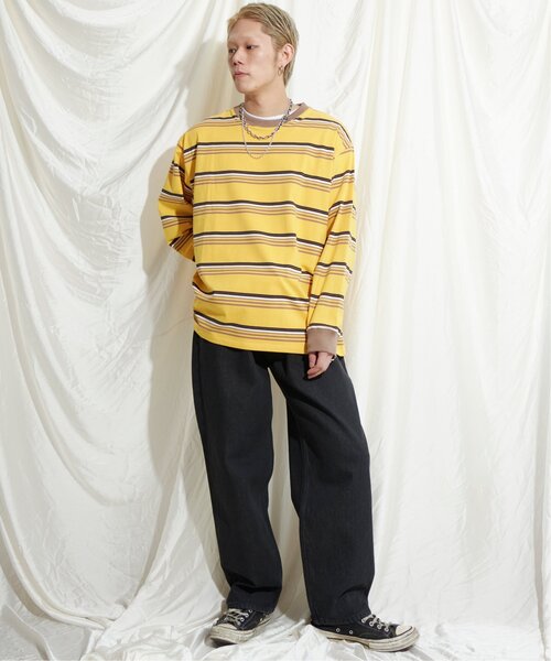 NO NEED（ノーニード）の「マルチボーダー天竺リンガーロンＴ（Tシャツ/カットソー・メンズ・ホワイト/イエロー/グレー・M/L）」の17枚目の写真