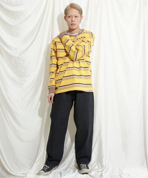 NO NEED（ノーニード）の「マルチボーダー天竺リンガーロンＴ（Tシャツ/カットソー・メンズ・ホワイト/イエロー/グレー・M/L）」の18枚目の写真