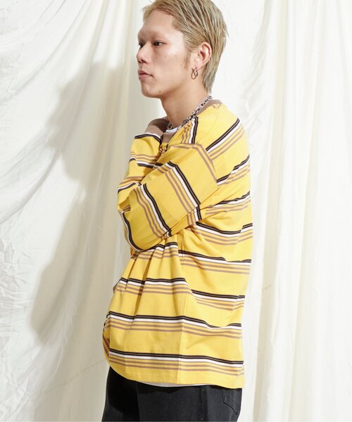 NO NEED（ノーニード）の「マルチボーダー天竺リンガーロンＴ（Tシャツ/カットソー・メンズ・ホワイト/イエロー/グレー・M/L）」の19枚目の写真