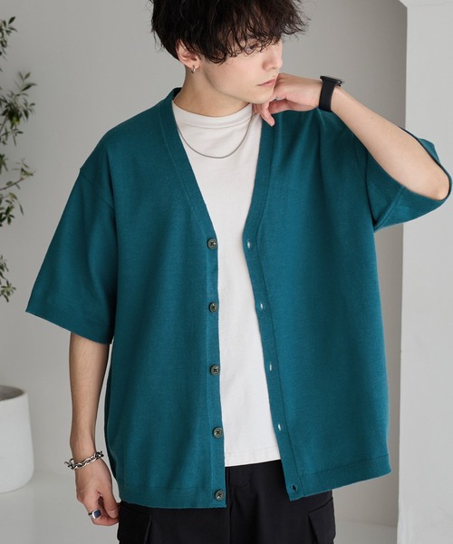 MONO-MART（モノマート）の「ボリュームニットルーズ半袖カーディガン（カーディガン/ボレロ・メンズ・チャコール/ベージュ/ネイビー/ブラック系1/ホワイト系2/ライトブルー/ブラック/オリーブ/アイボリー/ブラック系2/ブラック系3/ライトグレー/ライトブラウン/ブルー/ホワイト系3/ホワイト系4/ブラック系4/グレー系・M/L/S）」の18枚目の写真