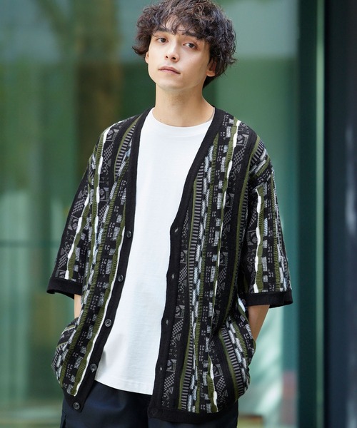 MONO-MART（モノマート）の「ボリュームニットルーズ半袖カーディガン（カーディガン/ボレロ・メンズ・チャコール/ベージュ/ネイビー/ブラック系1/ホワイト系2/ライトブルー/ブラック/オリーブ/アイボリー/ブラック系2/ブラック系3/ライトグレー/ライトブラウン/ブルー/ホワイト系3/ホワイト系4/ブラック系4/グレー系・M/L/S）」の22枚目の写真