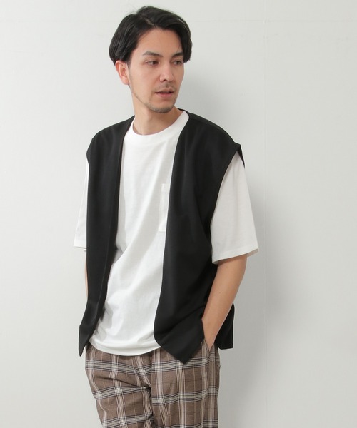 ikka(イッカ)の「【2点セット】ジョーゼットジレインナーセット(ベスト・メンズ・ブラック/グリーン・S/M/L/XL)」の2枚目の写真