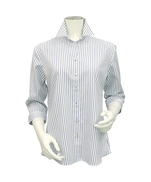 TOKYO SHIRTS（トウキョウシャツ）の「形態安定ノーアイロン スキッパー 七分袖ビジネスワイシャツ（ビジネスシャツ・レディース・ブルー・LL/S/M/L/XL）」の4枚目の写真