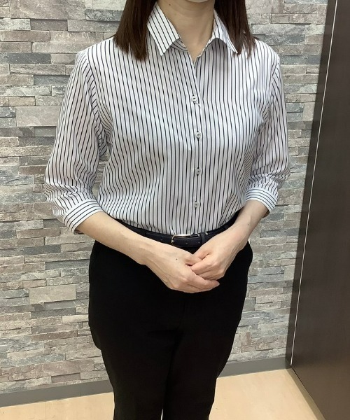 TOKYO SHIRTS（トウキョウシャツ）の「形態安定ノーアイロン スキッパー 七分袖ビジネスワイシャツ（ビジネスシャツ・レディース・ブルー・LL/S/M/L/XL）」の7枚目の写真