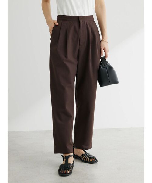 Green　Parks（グリーンパークス）の「麻混タックテーパードパンツ（その他パンツ・レディース・ダークパープル/ブラウン/ライトベージュ/ダークネイビー/ターコイズブルー/ライトグリーン・M/L）」の7枚目の写真