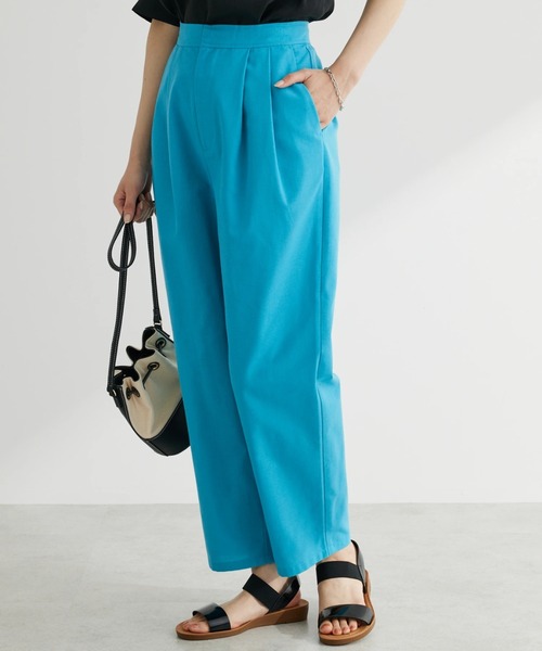 Green　Parks（グリーンパークス）の「麻混タックテーパードパンツ（その他パンツ・レディース・ダークパープル/ブラウン/ライトベージュ/ダークネイビー/ターコイズブルー/ライトグリーン・M/L）」の4枚目の写真