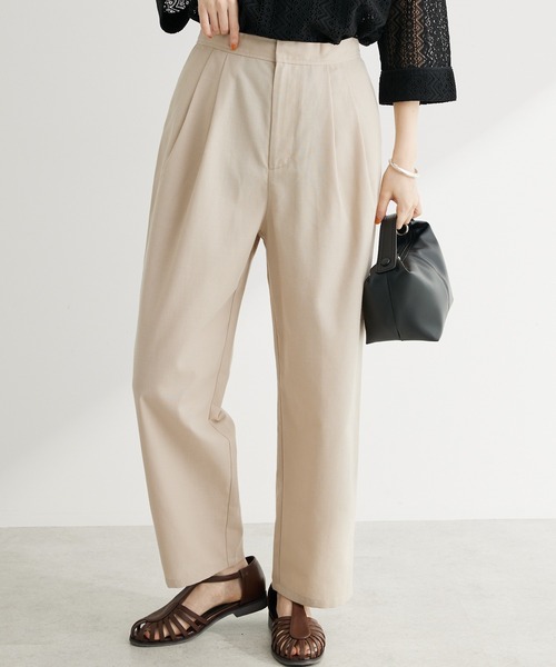 Green　Parks（グリーンパークス）の「麻混タックテーパードパンツ（その他パンツ・レディース・ダークパープル/ブラウン/ライトベージュ/ダークネイビー/ターコイズブルー/ライトグリーン・M/L）」の3枚目の写真