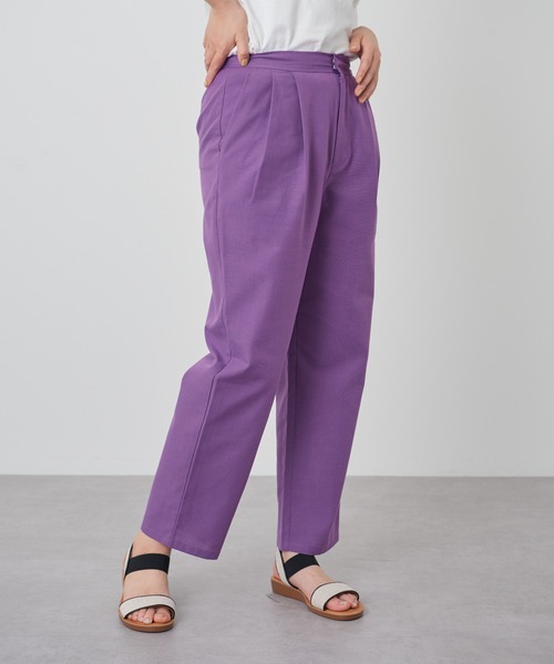 Green　Parks（グリーンパークス）の「麻混タックテーパードパンツ（その他パンツ・レディース・ダークパープル/ブラウン/ライトベージュ/ダークネイビー/ターコイズブルー/ライトグリーン・M/L）」の6枚目の写真