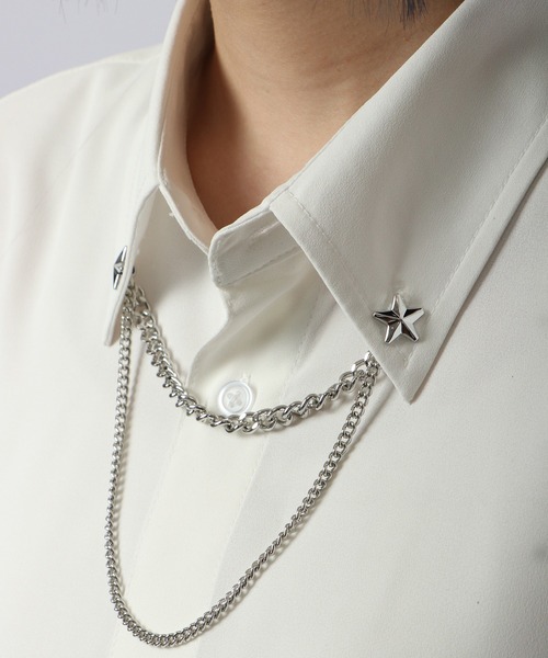 Wide long sleeve dress shirt with chain / チェーン付き ワイド長袖シャツ（シャツ/ブラウス）｜REGIEVO（レジエボ）