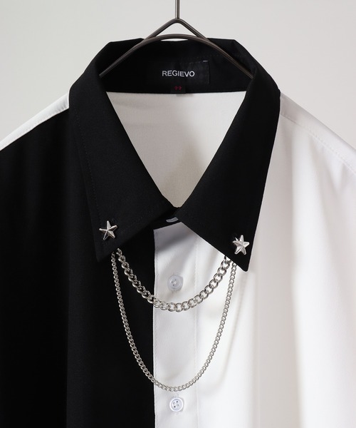 Wide long sleeve dress shirt with chain / チェーン付き ワイド長袖シャツ（シャツ/ブラウス）｜REGIEVO（レジエボ）