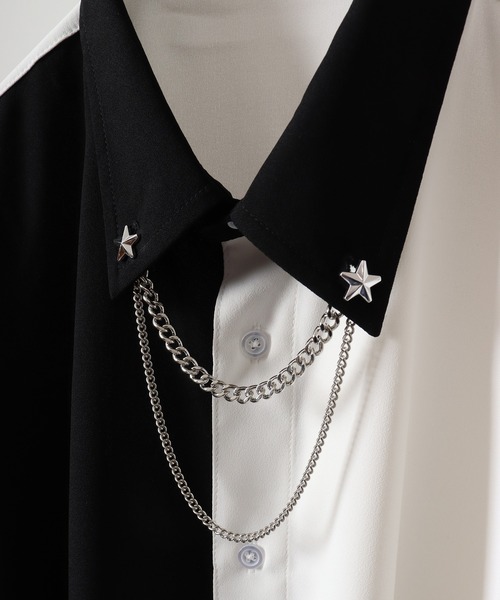 Wide long sleeve dress shirt with chain / チェーン付き ワイド長袖シャツ（シャツ/ブラウス）｜REGIEVO（レジエボ）