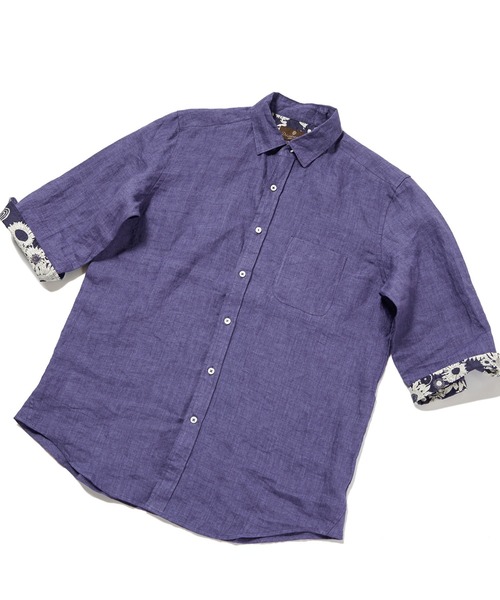 MEN'S BIGI（メンズビギ）の「デラベリネンシャンブレー七分袖シャツ（シャツ/ブラウス・メンズ・イエロー/チャコールグレー/ベージュ/ネイビー・01/02/03/04）」の3枚目の写真