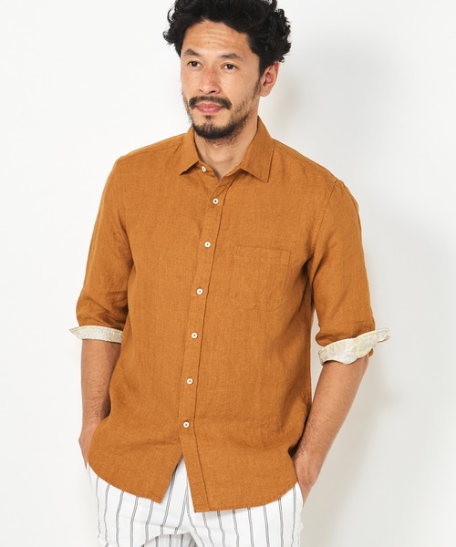 MEN'S BIGI（メンズビギ）の「デラベリネンシャンブレー七分袖シャツ（シャツ/ブラウス・メンズ・イエロー/チャコールグレー/ベージュ/ネイビー・01/02/03/04）」の12枚目の写真