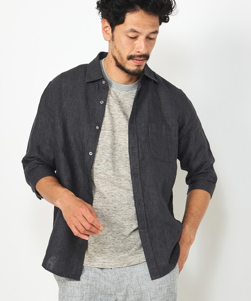 MEN'S BIGI（メンズビギ）の「デラベリネンシャンブレー七分袖シャツ（シャツ/ブラウス・メンズ・イエロー/チャコールグレー/ベージュ/ネイビー・01/02/03/04）」の5枚目の写真