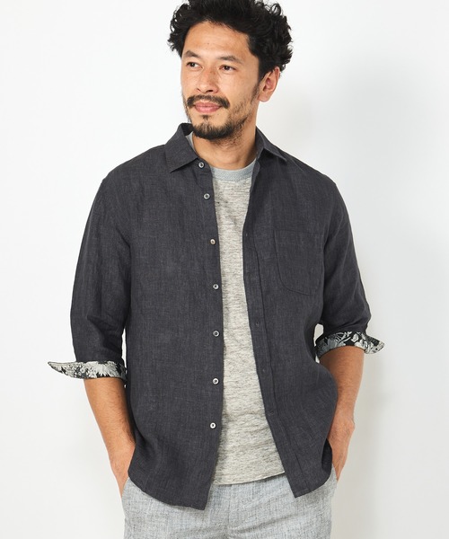 MEN'S BIGI（メンズビギ）の「デラベリネンシャンブレー七分袖シャツ（シャツ/ブラウス・メンズ・イエロー/チャコールグレー/ベージュ/ネイビー・01/02/03/04）」の8枚目の写真