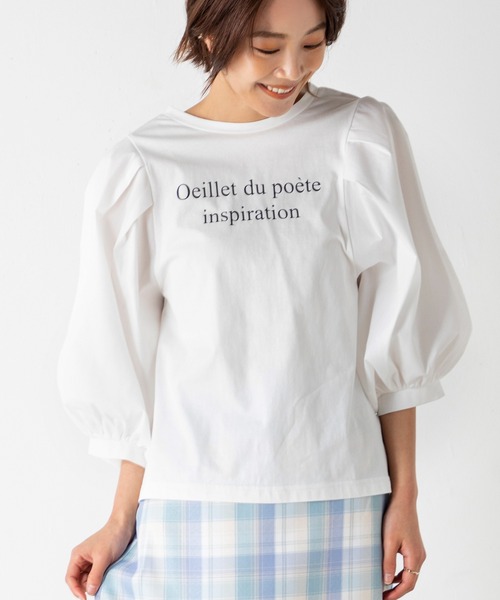 MILLION CARATS(ミリオンカラッツ)の「コンシャスフォルムが魅力の袖ブロードプリントT(Tシャツ/カットソー・レディース・オフホワイト/ブラック/ベージュ・FREE)」の2枚目の写真