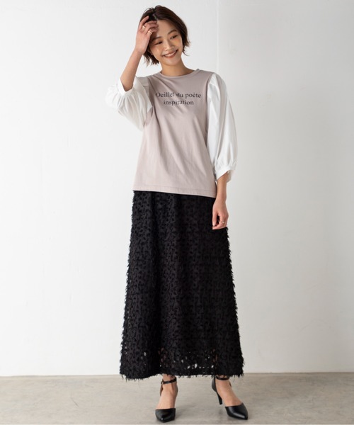 MILLION CARATS(ミリオンカラッツ)の「コンシャスフォルムが魅力の袖ブロードプリントT(Tシャツ/カットソー・レディース・オフホワイト/ブラック/ベージュ・FREE)」の7枚目の写真