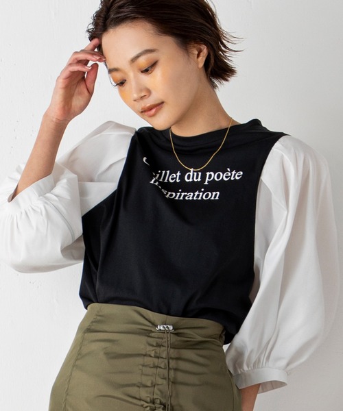 MILLION CARATS(ミリオンカラッツ)の「コンシャスフォルムが魅力の袖ブロードプリントT(Tシャツ/カットソー・レディース・オフホワイト/ブラック/ベージュ・FREE)」の16枚目の写真
