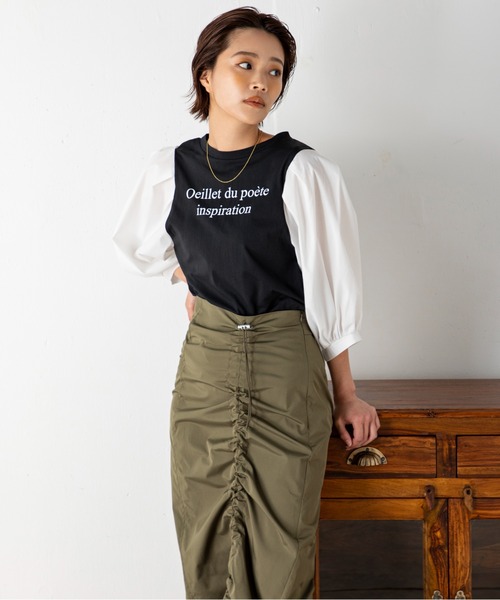 MILLION CARATS(ミリオンカラッツ)の「コンシャスフォルムが魅力の袖ブロードプリントT(Tシャツ/カットソー・レディース・オフホワイト/ブラック/ベージュ・FREE)」の17枚目の写真