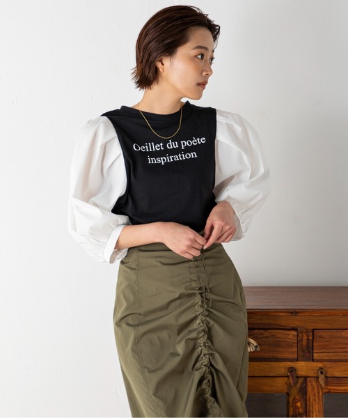 MILLION CARATS(ミリオンカラッツ)の「コンシャスフォルムが魅力の袖ブロードプリントT(Tシャツ/カットソー・レディース・オフホワイト/ブラック/ベージュ・FREE)」の19枚目の写真